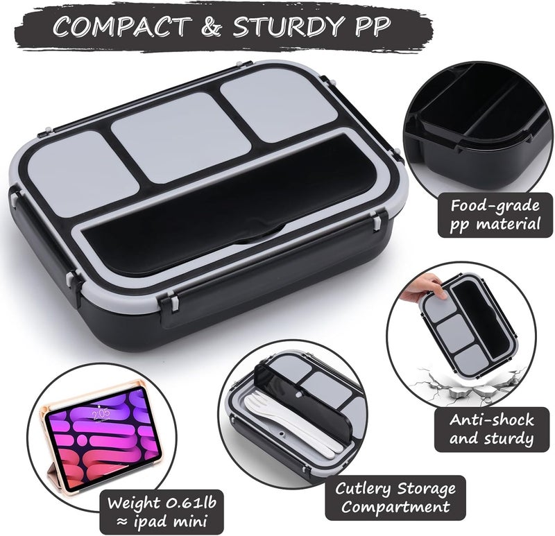 QQKO Bento Box for Kids Adults, School Toddler Lunch Box for Boys Girls, Lunch Box Containers with 4 Compartments, Sauce Container, Utensils, Food Picks and Muffin Cups for School, Black Gray - Image 4